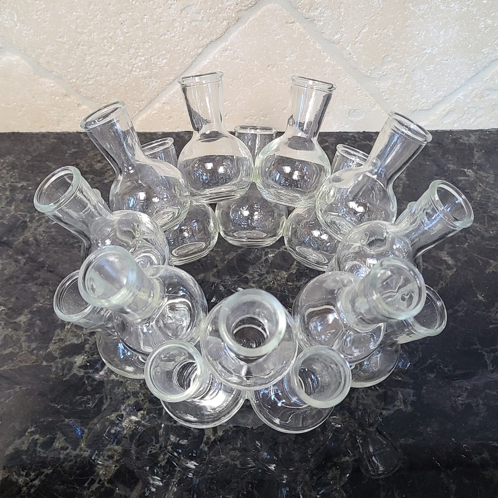 Vintage MCM 18 Cluster Glass Bud Vase Round Plant Propagation Station Center